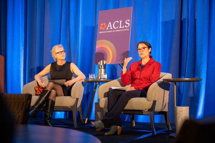 ACLS President Joy Connolly in conversation with Shelly C. Lowe, Chair of the National Endowment for the Humanities, at the 2023 ACLS Annual Meeting in Philadelphia, PA