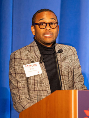 Photo of Marcus Pyle speaking at the 2023 ACLS Annual Meeting