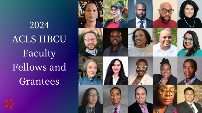 Text "2024 ACLS HBCU Faculty Fellows and Grantees" next to grid of headshots of the 2024 ACLS HBCU Faculty Fellows and Grantees